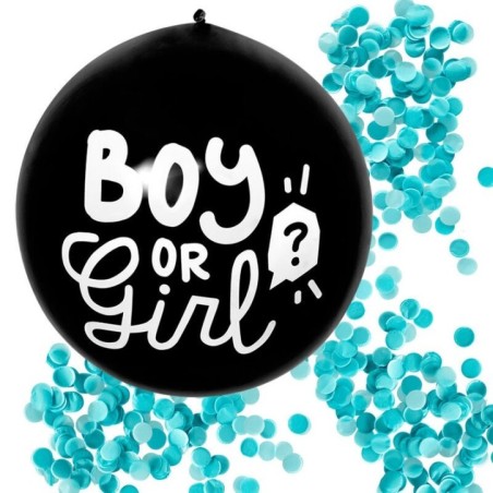 Globo negro revelacion sexo bebe 60 cm confeti azul 8712026532572 53257