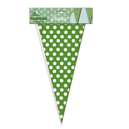 Banderin triangular verde lunares blancos 3 metros papel 8423138535282 016001190VE