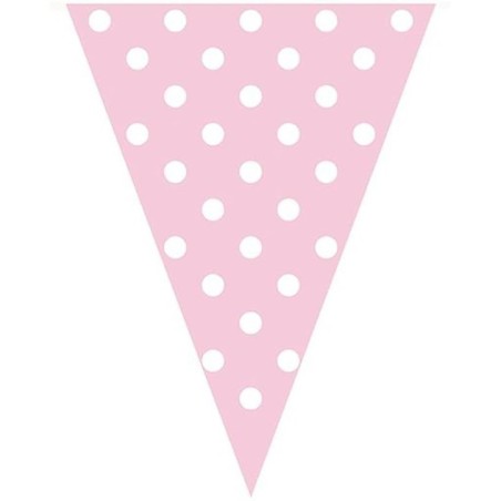 Banderin triangular rosa lunares blancos 3