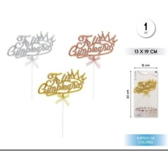 Topper tarta Feliz Cumpleanos 1 ud colores surtidos 8433584922499 92249