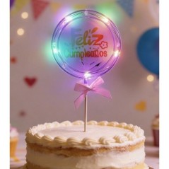 Topper tarta Feliz Cumpleanos con luz 9x20 cm 8433584958351 95835