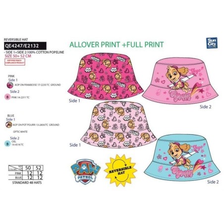 Sombrero Patrulla Canina reversible azul o rosa  QE4247 T50AZ