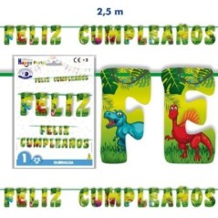 Guirnalda feliz cumpleaños dinosaurios 2,50 metros-Tus Disfraces