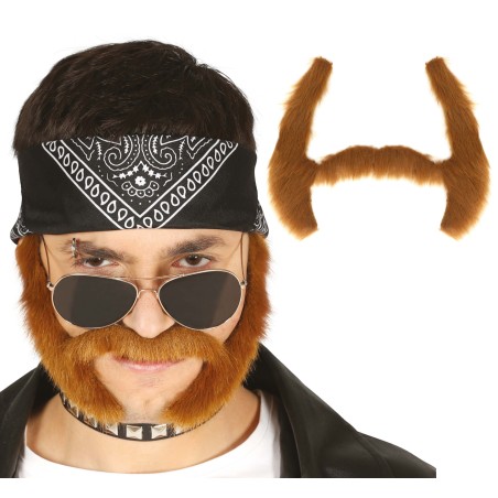 Bigote con patillas castaño motero de banda-El Informal Santander
