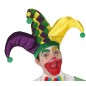 Gorro bufon morado amarillo verde 3 picos con pompom