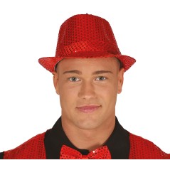 Sombrero gangster rojo con lentejuelas