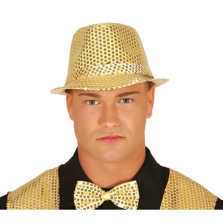 Sombrero gangster oro con lentejuelas