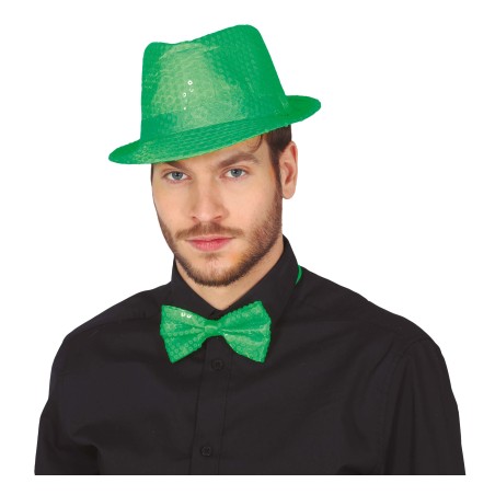 Sombrero gangster verde neon lentejuelas