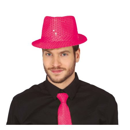 Sombrero gangster rosa neon lentejuelas
