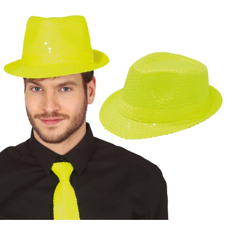 Sombrero gangster amarillo neon lentejuelas-El Informal Santander