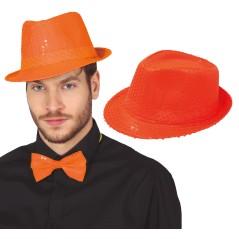 Sombrero gangster naranja neon lentejuelas-El Informal Santander