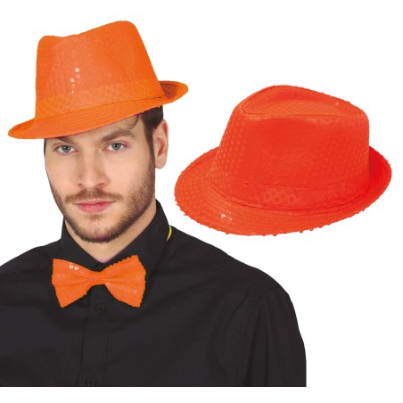 Sombrero gangster naranja neon lentejuelas-El Informal Santander