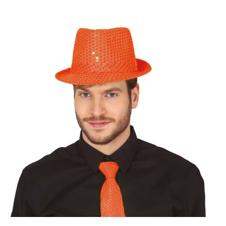 Sombrero gangster naranja neon lentejuelas