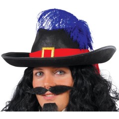 Sombrero fieltro mosquetero negro cinta roja pluma-El Informal