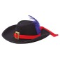 Sombrero fieltro mosquetero negro cinta roja pluma