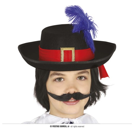 Sombrero mosquetero infantil fieltro negro pluma