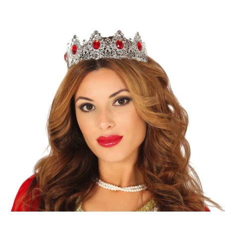 Corona plata reina piedras rojas gotica