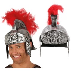Casco soldado romano plateado con pluma roja-El Informal Santander