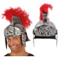 Casco soldado romano plateado con pluma roja