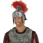 Casco soldado romano plateado con pluma roja