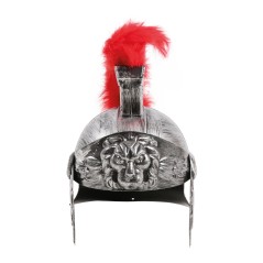 Casco soldado romano plateado con pluma roja-El Informal Santander