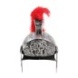 Casco soldado romano plateado con pluma roja
