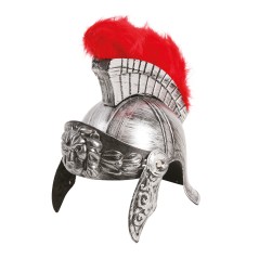 Casco soldado romano plateado con pluma roja-El Informal Santander