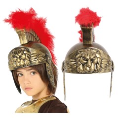 Casco soldado romano infantil dorado con pluma roja-El Informal