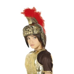 Casco soldado romano infantil dorado con pluma roja-El Informal