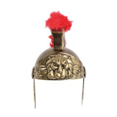 Casco soldado romano infantil dorado con pluma roja-El Informal