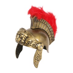 Casco soldado romano infantil dorado con pluma roja-El Informal