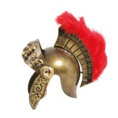 Casco soldado romano infantil dorado con pluma roja-El Informal