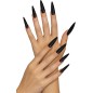 Uñas negras postizas bruja largas con adhesivo