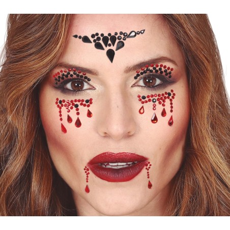 Joyas faciales adhesivas rojas y negras vampira-El Informal