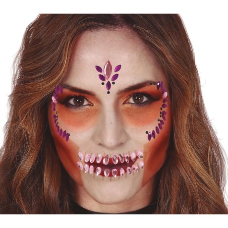 Joyas faciales adhesivas calavera rosa y lila-El Informal