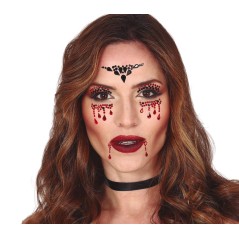 Joyas faciales adhesivas rojas y negras vampira