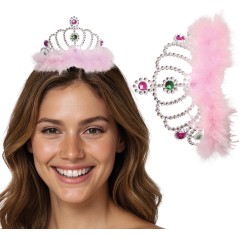 Tiara princesa plata plumas rosa diadema-El Informal Santander