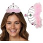 Tiara princesa plata plumas rosa diadema 16030