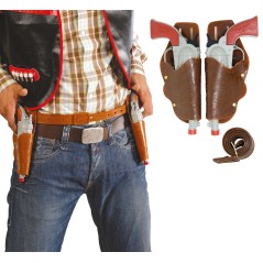 Cartuchera marron doble con 2 pistolas vaquero-El Informal Santander