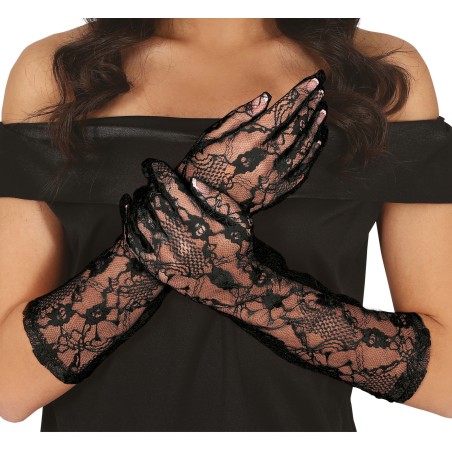 Guantes calados de encaje negro 38 cm-El Informal Santander