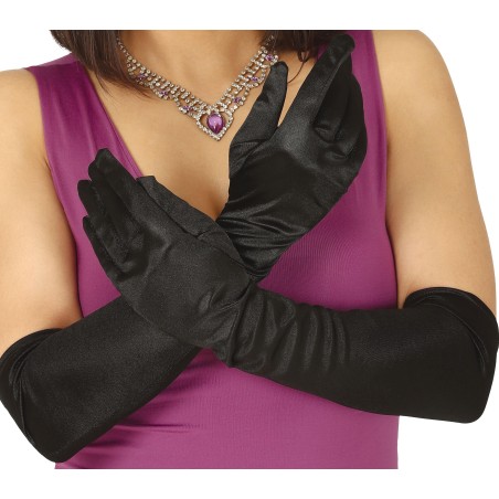 Guantes negros satinados 51 cm largos-El Informal Santander