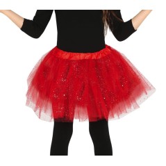 Tutu infantil rojo con brillantina para niña 30 cm-El Informal Santander