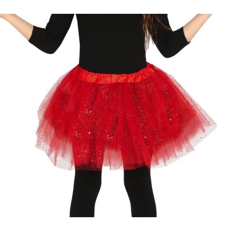 Tutu infantil rojo con brillantina para niña 30 cm-El Informal Santander