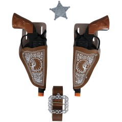 Cartuchera vaquera marron doble con pistolas de 20 cm-El Informal Santander