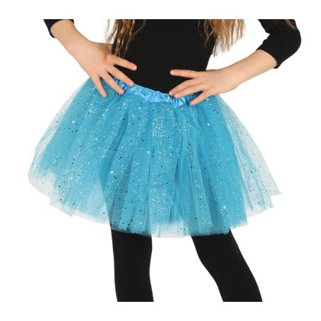 Tutu infantil azul con brillantina para niña 30 cm-El Informal Santander