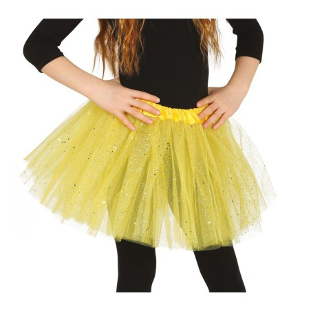 Tutu infantil amarillo con brillantina para niña 31 cm