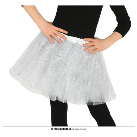 Tutu infantil blanco con brillantina para niña 30 cm-El Informal Santander
