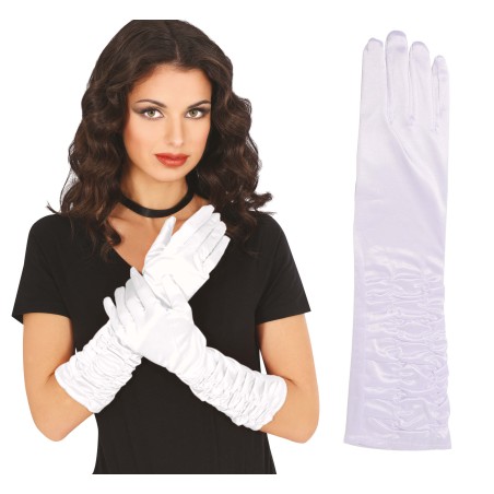 Guantes blancos arrugados 40 cm largos-El Informal Santander