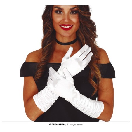 Guantes blancos arrugados 40 cm largos