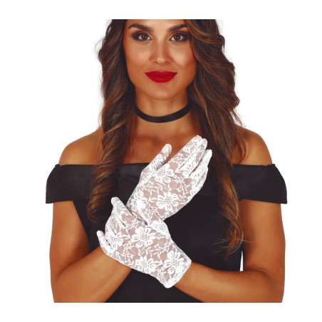 Guantes blancos calados 22 cm cortos
